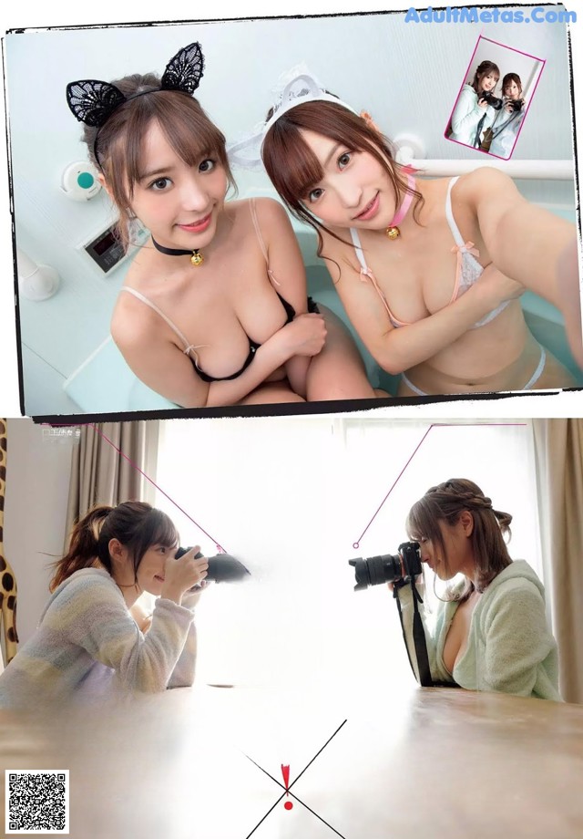 A woman taking a picture of another woman with a camera.
